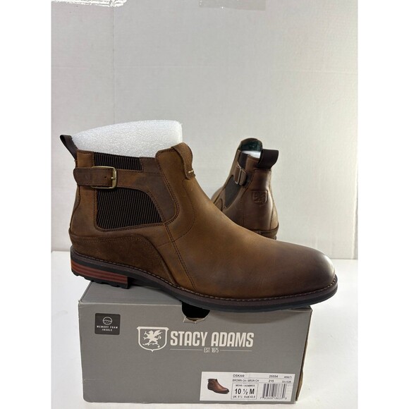 Stacy Adams Men's Oskar Buckle Boots Brown Leather Plain Toe Chelsea Sz 10.5M - Picture 1 of 8